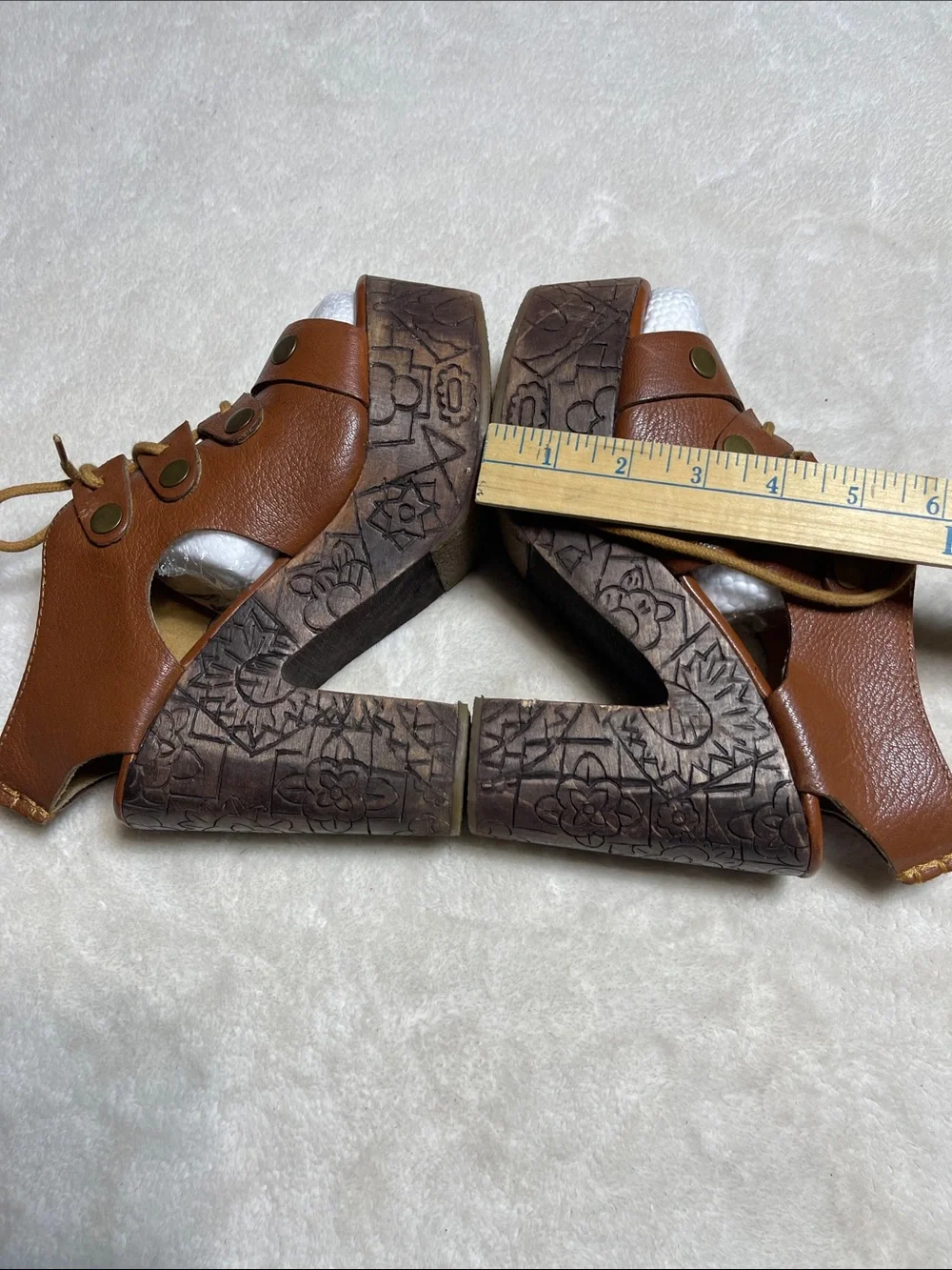 Free People Brown Leather Carved-Wood Platform Sandals Size 37